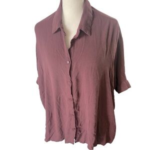 Sadie and Sage Button Front Blouse Women L Mauve Oversized Width Pointed Collar